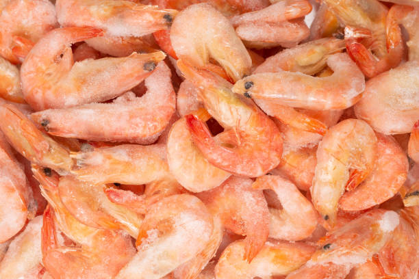 istock Fresh shrimps in ice. Top view. 1334291926
