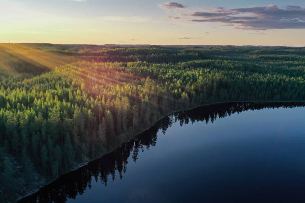 istock Finland lake nature beautiful sunset arial view 1334292050