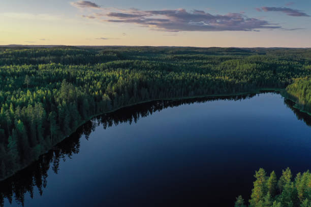 istock Finland lake nature beautiful sunset arial view 1334292344