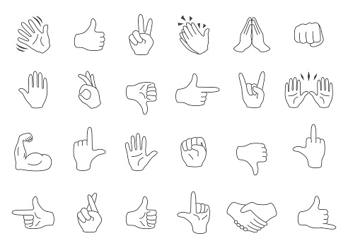 Hand Emoji Icon Set. Hands Gestures. Hand Emoticons. Vector Illustration