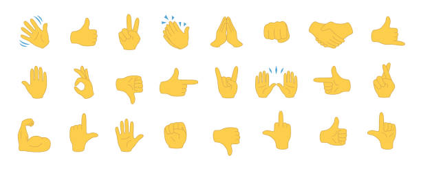 hand emoji icon set. hände gesten. hand-emoticons. vektor-illustration. hallo, daumen hoch, winken, applaus, handschlag, etc - daumen hoch stock-grafiken, -clipart, -cartoons und -symbole