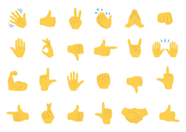 Hand Emoji Icon Set. Hands Gestures. Hand Emoticons. Vector Illustration. Hello, Thumb Up, Waving, Applause, Handshake, etc Hand Emoji Icon Set. Hands Gestures. Hand Emoticons. Vector Illustration talk to the hand emoticon stock illustrations