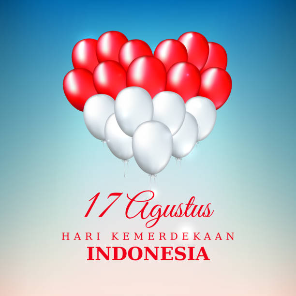 istock August 17, independence day indonesia, vector template. Heart shaped balloons in indonesian flag colors. Blue sky background. National holiday. Translation: August 17th Indonesian Independence Day 1334294471