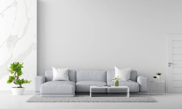 istock Gray sofa in white living room with copy space, 3D rendering 1334295039