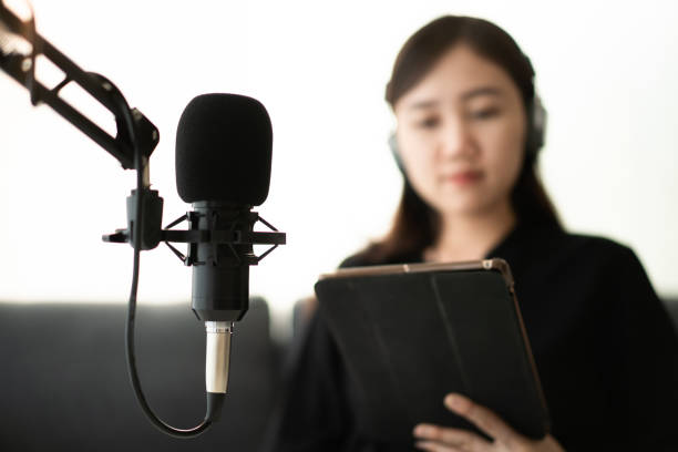 istock Asian woman making a podcast. 1334295675