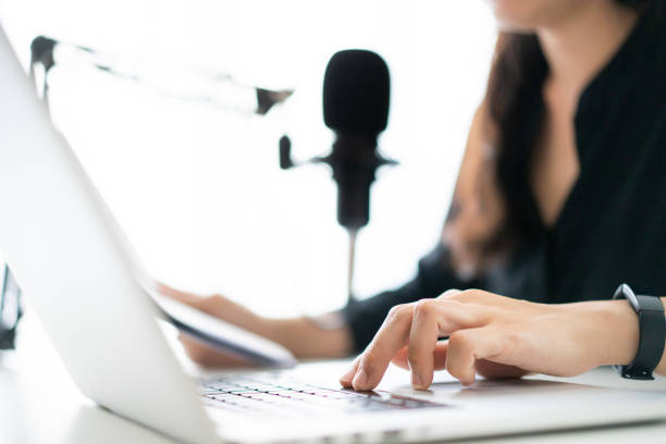 istock Asian woman making a podcast. 1334295756