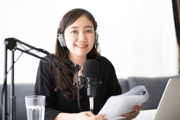 istock Asian woman making a podcast. 1334295839