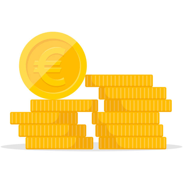 Stack of coins. Pile of gold coins. Golden penny cash pile, treasure heap. Vector illustration. Stack of coins. Pile of gold coins. Golden penny cash pile, treasure heap. Vector illustration. Eps 10. european union currency stock illustrations
