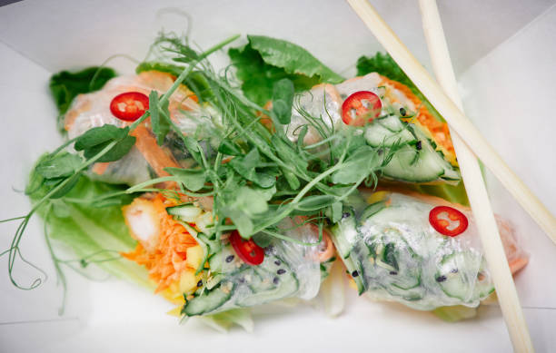 istock Close-up Vietnamese spring rolls with vegetables and shrimps 1334301942