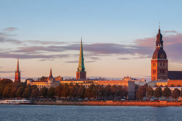 Riga at sunset stock photo