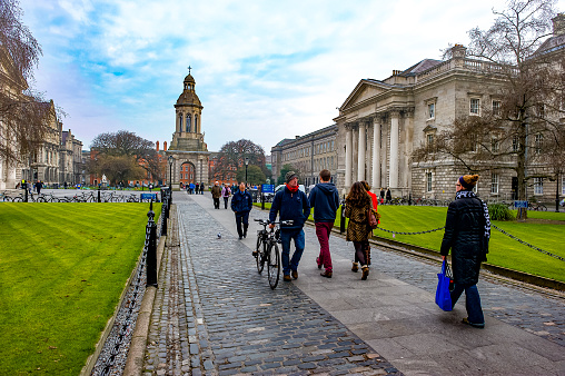 Various views of the Library of Trinity College, Dublin.  This library is the largest library in Ireland and is considered the copyright library for all of Ireland.  The library is most famous for the permanent home of the Book of Kells.