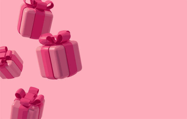 istock Toy pink gifts with bows fall on pink background, traced from 3d in vector 1334311222