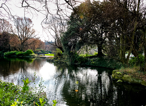 Two different views of St. Stephens Green in Dublin, Ireland.  The Green is approximately 22 acres and is the largest park in Dublin's Georgian garden squares.