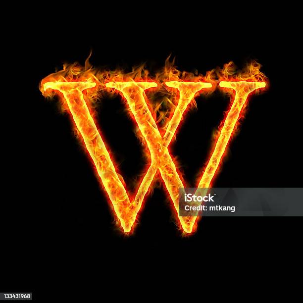 Fire Alphabets W Stock Photo - Download Image Now - Black Color, Burning, Capital Letter