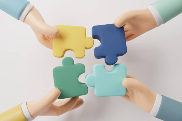 geschäftskonzept. hand von menschen, die puzzle verbinden. symbol für teamwork, kooperation, partnerschaft. - jigsaw puzzle puzzle human hand ideas stock-fotos und bilder