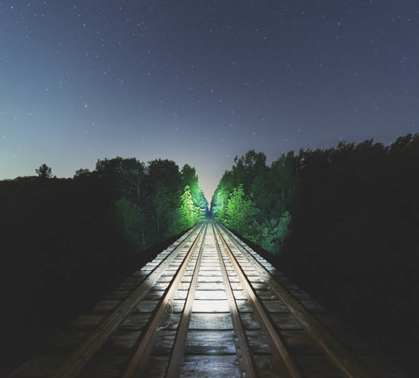 Train tracks under blanket of bright stars