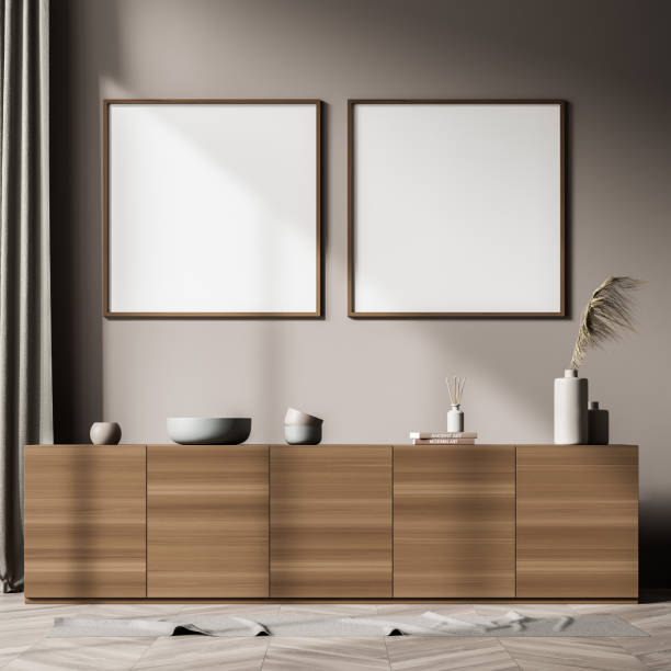 istock Two banners in the brown interior with sideboard 1334322680