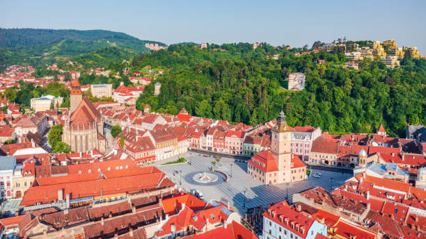 istock Brasov, Romania, Transylvania - Main Square, aerial view. 1334326883