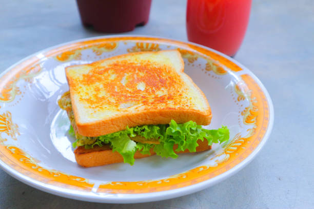 Close up of toasted sandwich on the plate