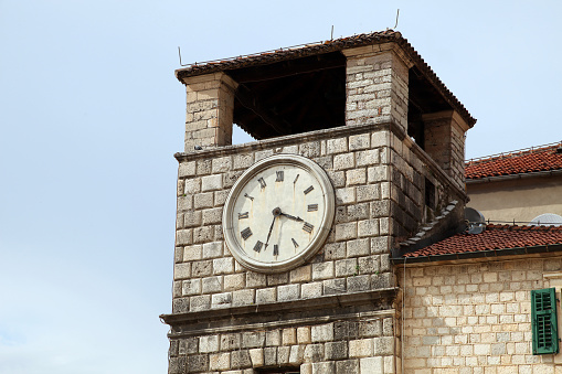 Clock tower at Kotor Old Town in Kotor, Montenegro.