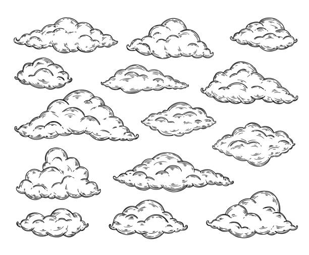 эскиз с облаками. векторный рисунок от руки - cloud cloudscape symbol ink stock illustrations