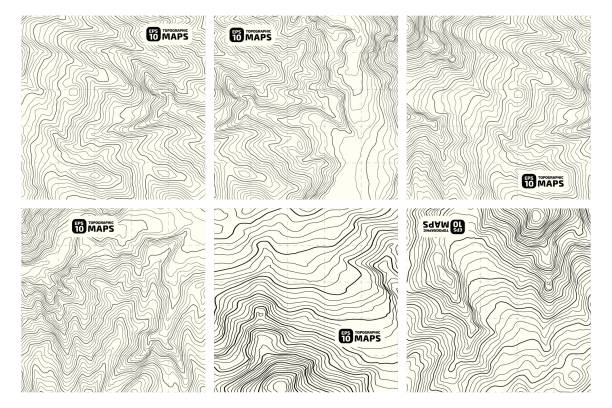 istock Set of stylized elevation topographic contour maps on black background form of lines, outlines. 1334332976