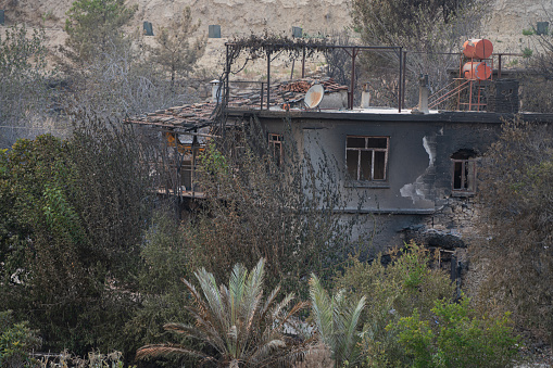 Burnt and abandoned houses in Manavgat Fire, Antalya, Turkey.