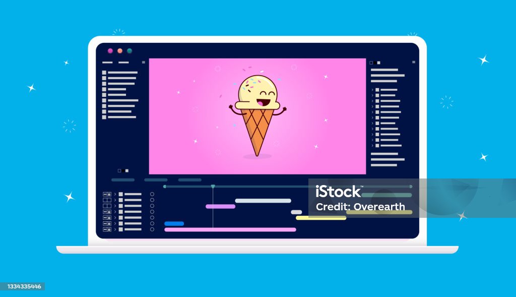 Compute Animation Software Animation Software On Computer Screen With Cartoon Character Stock ...