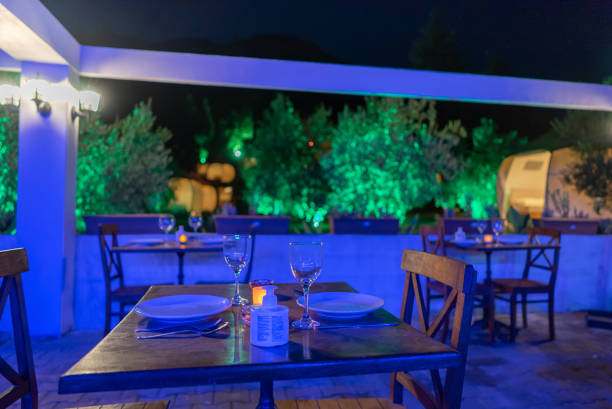 istock Restaurant section in the forest camping area at night. 1334336946