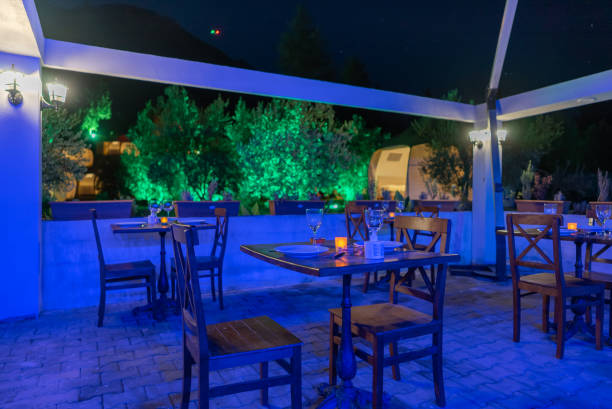 istock Restaurant section in the forest camping area at night. 1334336969
