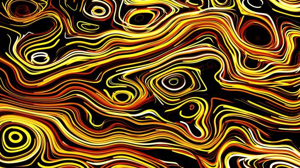 istock Abstract creative bg with curled lines like yellow trails on surface. Lines form swirling pattern like curle noise. Abstract 3d bright creative festive bg. 3d render 1334338611