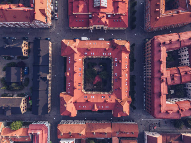 aerial views over the swedish city of gothenburg - göteborg bildbanksfoton och bilder