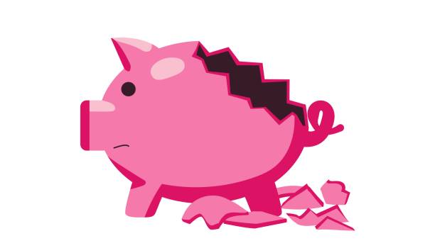 깨진 돼지 저금통 에 화이트 백 돈 저축 및 은행 비즈니스 그래픽 디자인 경제 수리 개념 벡터 일러스트 - piggy bank cheap poverty recession stock illustrations