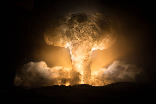 istock Nuclear war concept. Explosion of nuclear bomb. Creative artwork decoration in dark. 1334342122