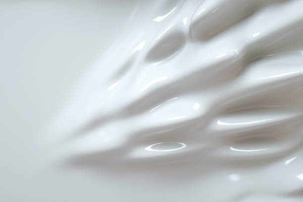 istock Yogurt, cream or abstract texture 3d illustration of liquid white paint wavy flow pattern background 1334344529