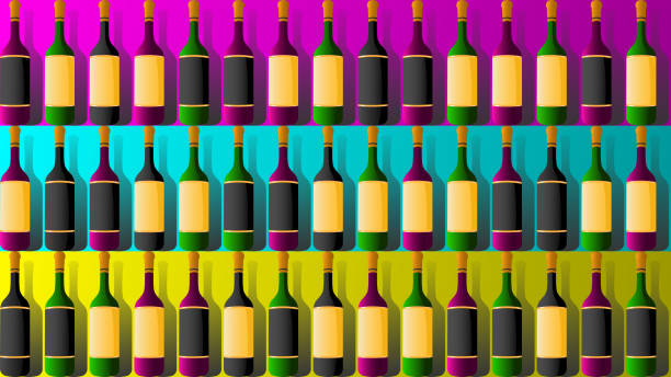 premium wine on colorful shell in the wine shop or wine store, the wine bottle have copy space on label - tekel bayii stock illustrations