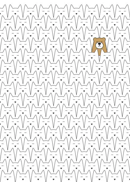 Vector illustration of Cats are arranged in an orderly way, bear in the cats