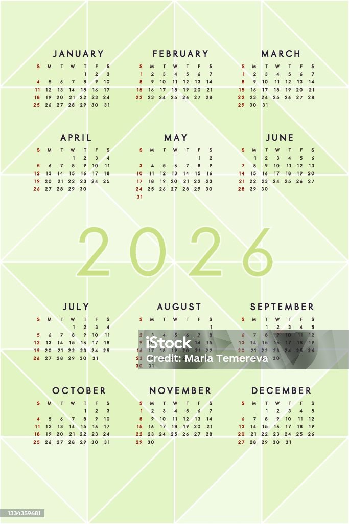 Light Green 2026 Calendar On Background With Modern Mosaic Triangles