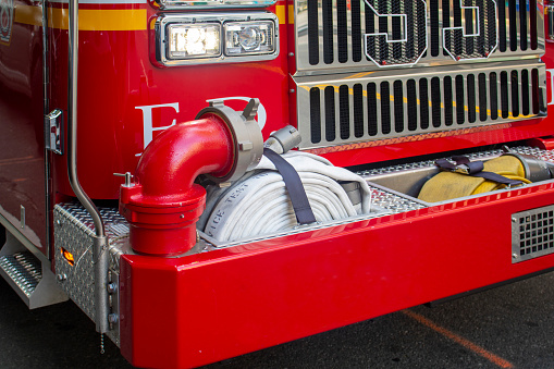bright red front end of a firetruck  first responder
