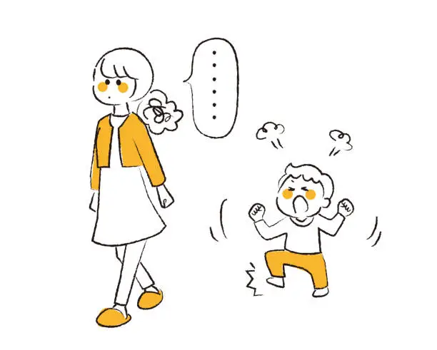 Vector illustration of A boy hopping mad and his mother ignoring that