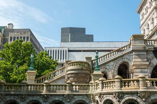 Architectural details of New York State Capitol Building in Albany, USA