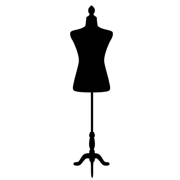 illustrations, cliparts, dessins animés et icônes de silhouettes noires de mannequins pour la couture sur fond blanc. mannequin féminin vintage. style plat. - dress mannequin form old fashioned