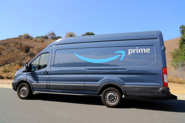 Amazon Delivery truck running on the Highway - Los Angeles, California stock photo