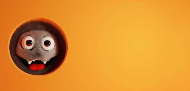 istock Halloween Funny Little Monster Peeking out From Behind the Wall. Rendering from 3D. 1334387460