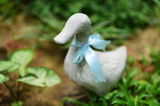 White Duck statue Decorated in the garden
