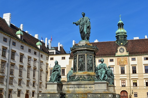 Stuttgart, Germany - 15th of August, 2022. View Of Stiftskirche And Altes Schloss Towers With Deer Statue