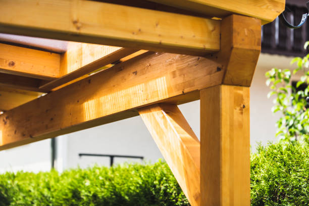 istock Courtyard wooden canopy with glass 1334394398