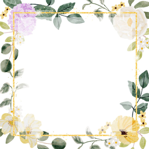 istock watercolor spring summer flower bouquet with gold glitter frame banner background 1334401174