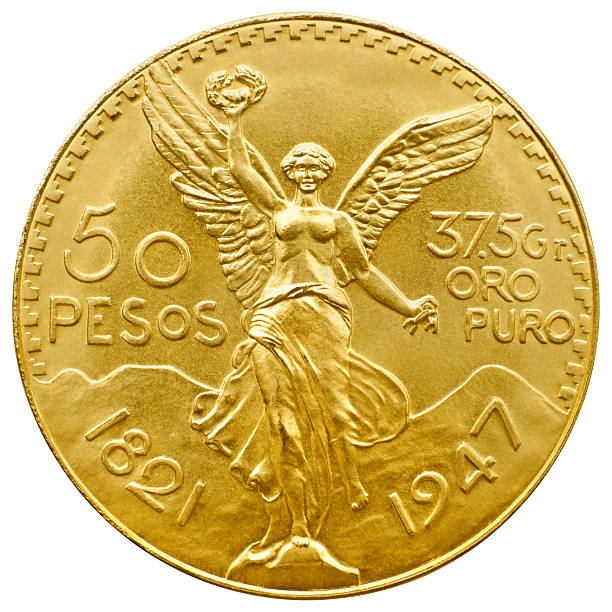 Mexican gold coin isolated in white with clipping path
