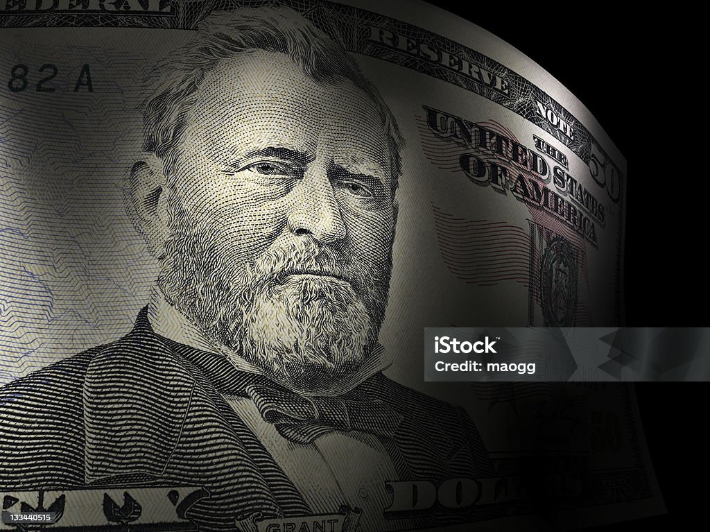 Ulysses s. Grant Primo piano di una Banconota da cinquanta dollari canadesi - Foto stock royalty-free di Banconota da 50 dollari statunitensi